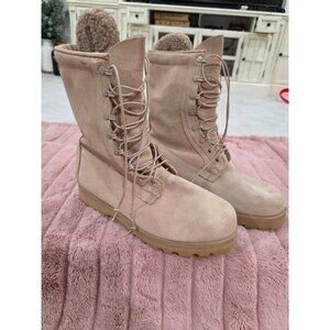 Mens Vibram Tan Suede Military Boots 12W With Insulated Lining